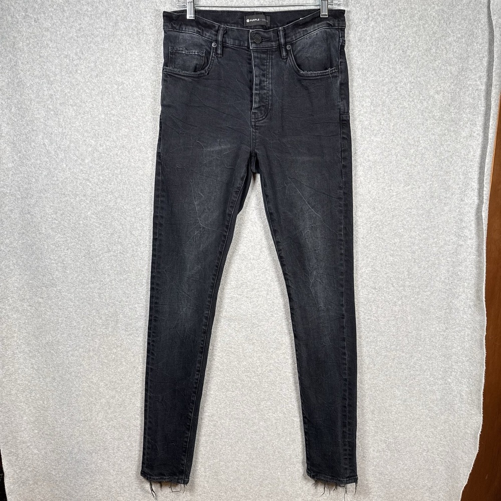 PURPLE Brand Men's Black Skinny Slim Fit Denim Jeans Dark Wash 30 x 32